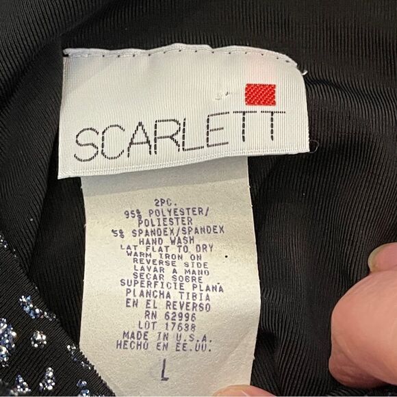 Scarlett Glitter Top Leopard Black Blue Silver Stretch Cowl Scoop Neck Women's L - Picture 5 of 9